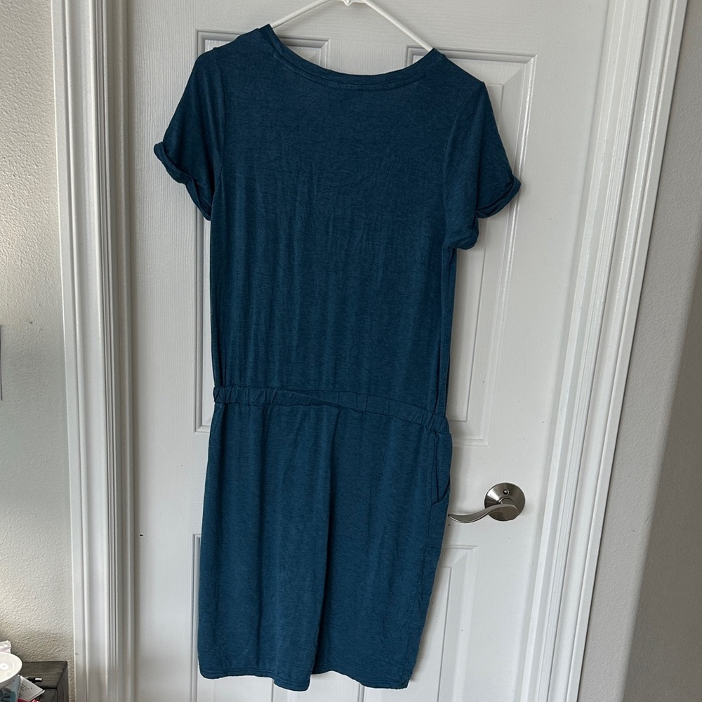 32 Degrees Teal Short-Sleeve Drawstring Pocket Midi Dress - Picture 3 of 4